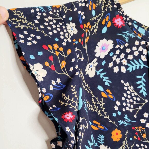 Primark Vibrant Blue Floral Short Sleeve Keyhole Blouse 4 - Picture 3 of 6